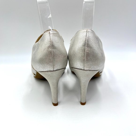 9W 9 WIDE Lifestride Women Mega Silver Metallic Faux Leather Sandals Heels Shoes - Picture 7 of 14